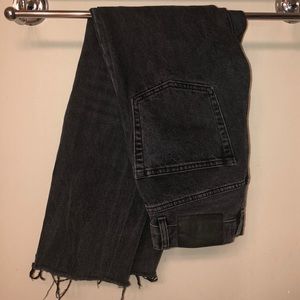 High rise black denim with frayed bottoms